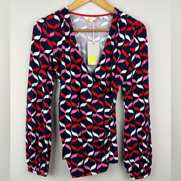 Boden Elodie Wrap Top Navy With Ribbons Pattern Size 2 NWT - Picture 8 of 12